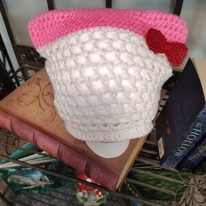 Pink and White Hello kitty  Inspired Beanie Hat